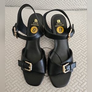 White Mountain Faux Leather Block Heel Sandals Black